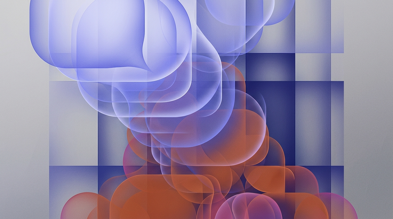 Abstract geometric illustration of translucent gradient planes suggesting overflowing message bubbles spilling out of a grid.