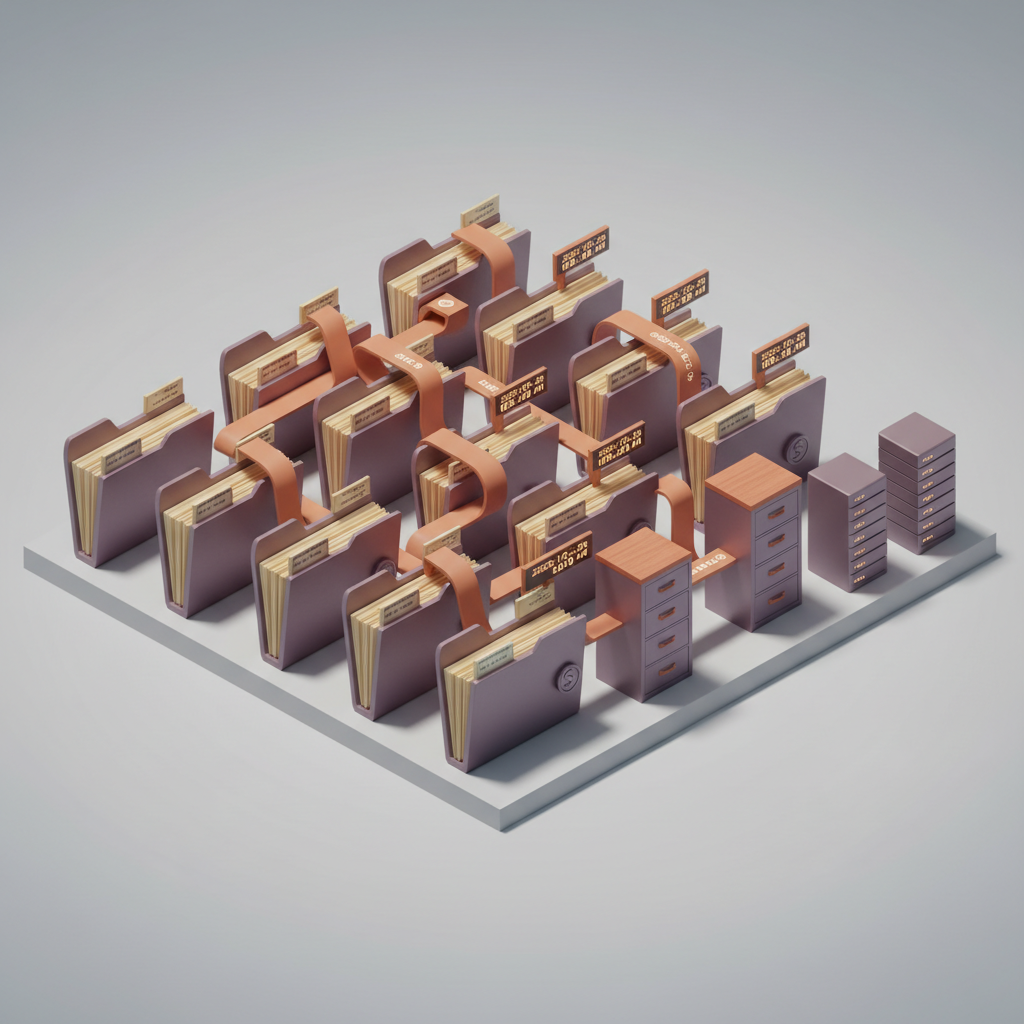A filing system with organized documentation folders and audit trails.